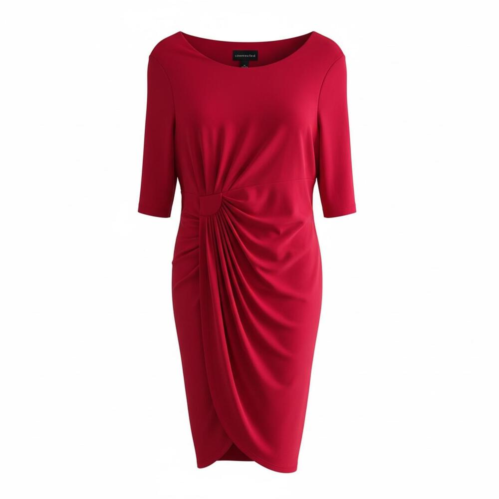 Red Ruched Sheath Dress Knot Front Bodycon Elegant Cocktail Occasion 14